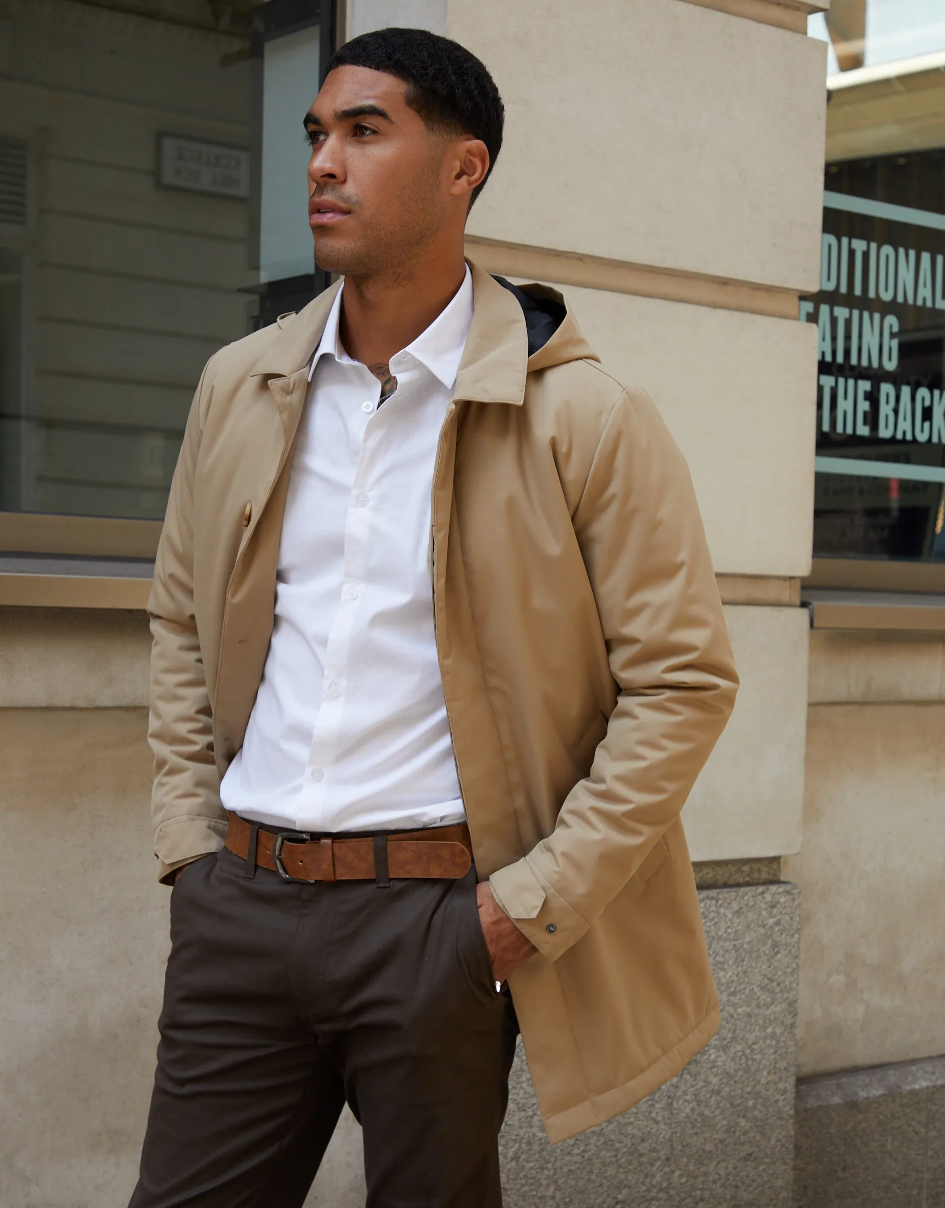 Men's Dark Stone Showerproof 2-in-1 Mac with Concealed Hood