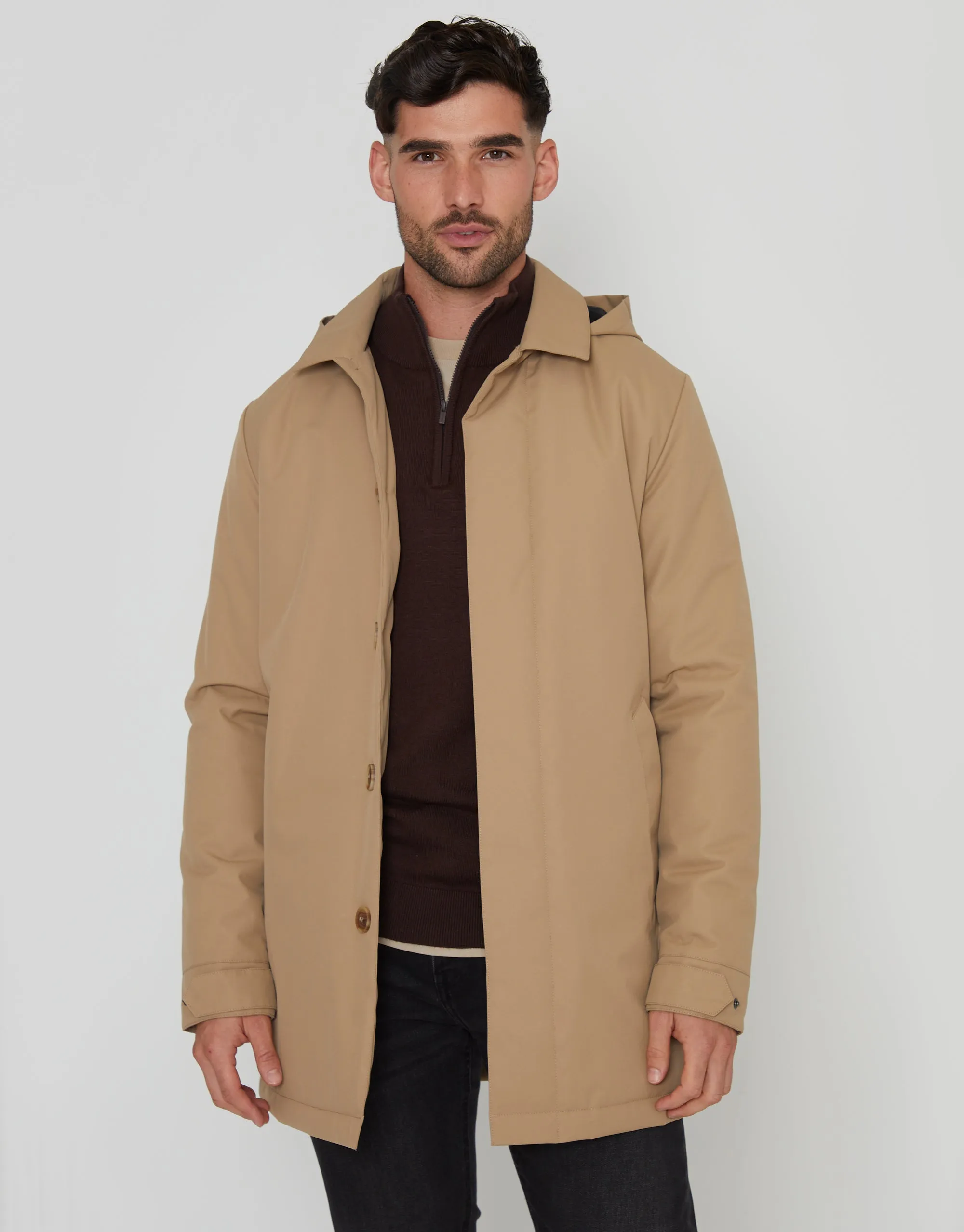 Men's Dark Stone Showerproof 2-in-1 Mac with Concealed Hood