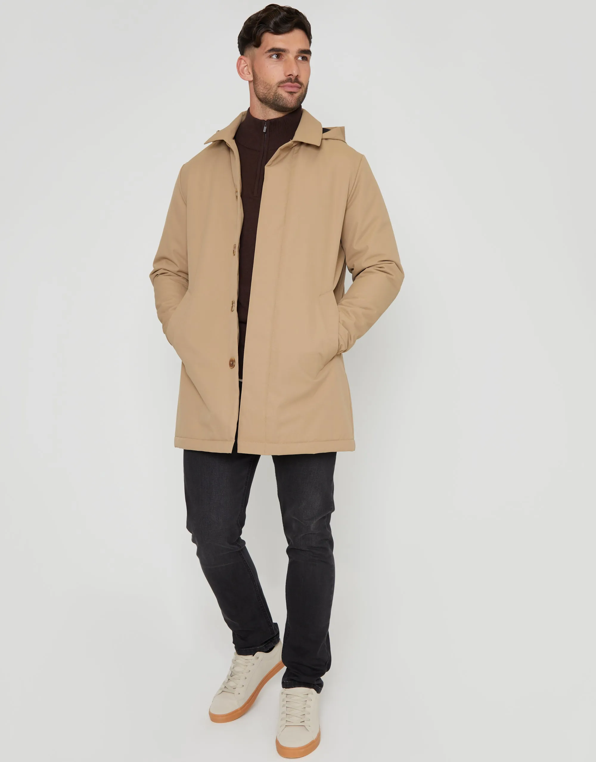 Men's Dark Stone Showerproof 2-in-1 Mac with Concealed Hood