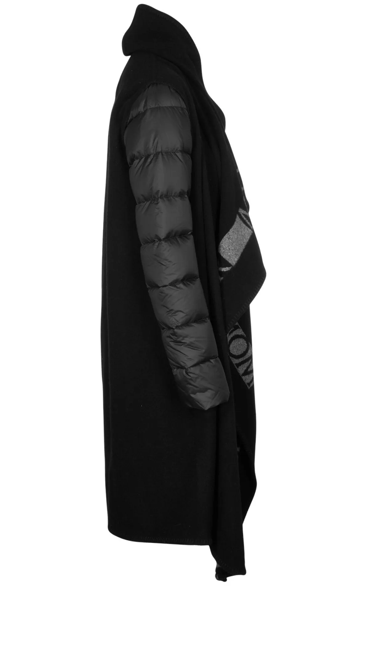 MONCLER Mantella Down Puffer Sleeve & Wool Cape Coat In Black Size L large ladies