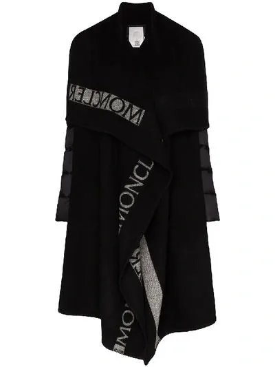 MONCLER Mantella Down Puffer Sleeve & Wool Cape Coat In Black Size L large ladies