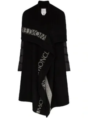 MONCLER Mantella Down Puffer Sleeve & Wool Cape Coat In Black Size L large ladies