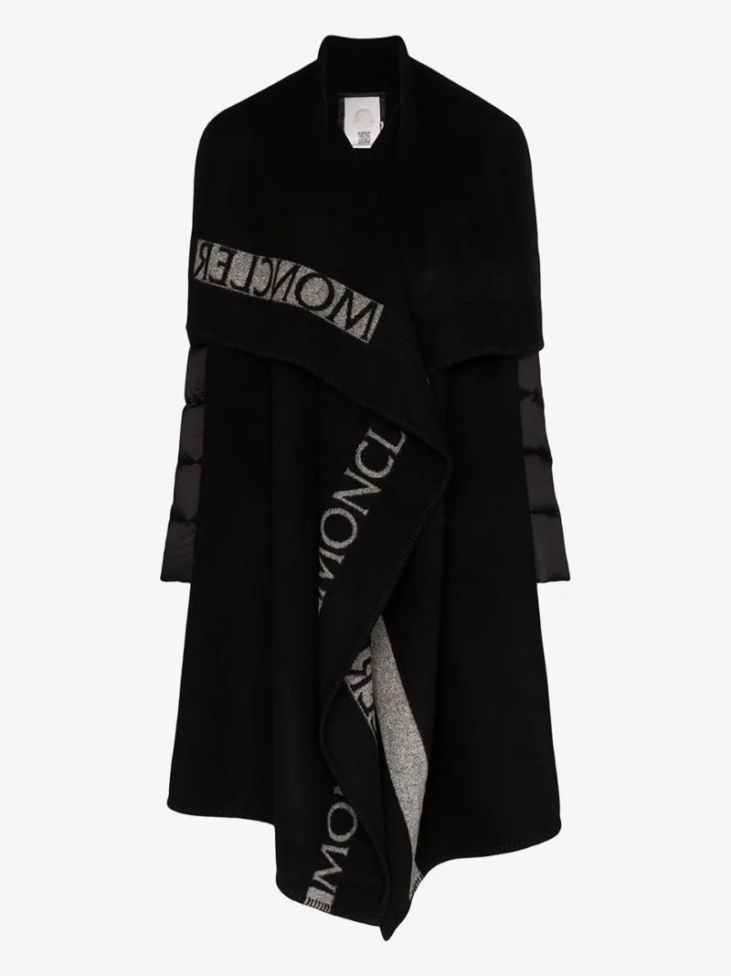 MONCLER Mantella Down Puffer Sleeve & Wool Cape Coat In Black Size L large ladies