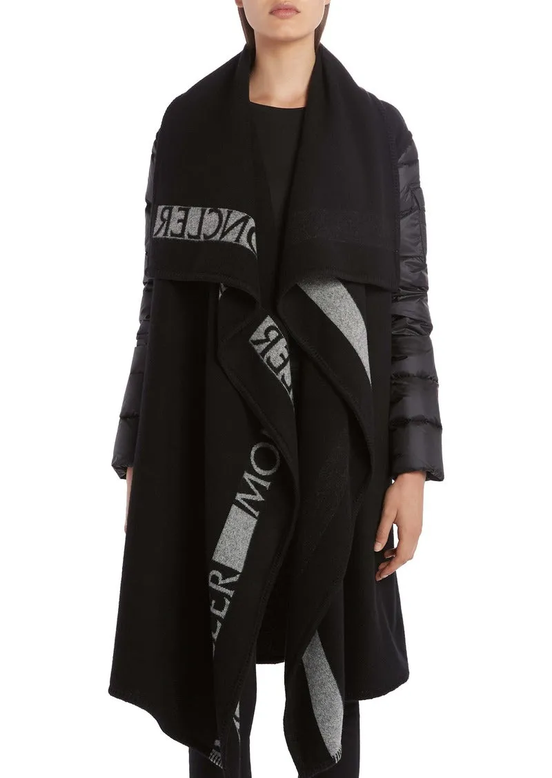 MONCLER Mantella Down Puffer Sleeve & Wool Cape Coat In Black Size L large ladies