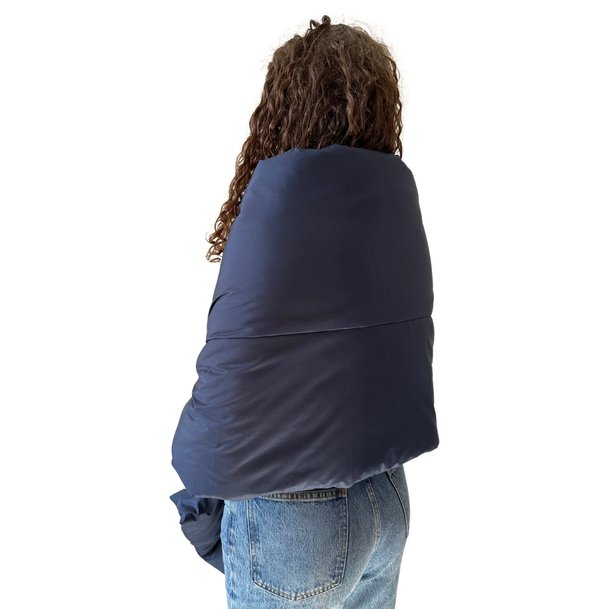 Navy Long Cape Lagre Wide Scarf Puffer 20x80 inch with 2 pocket and Belt