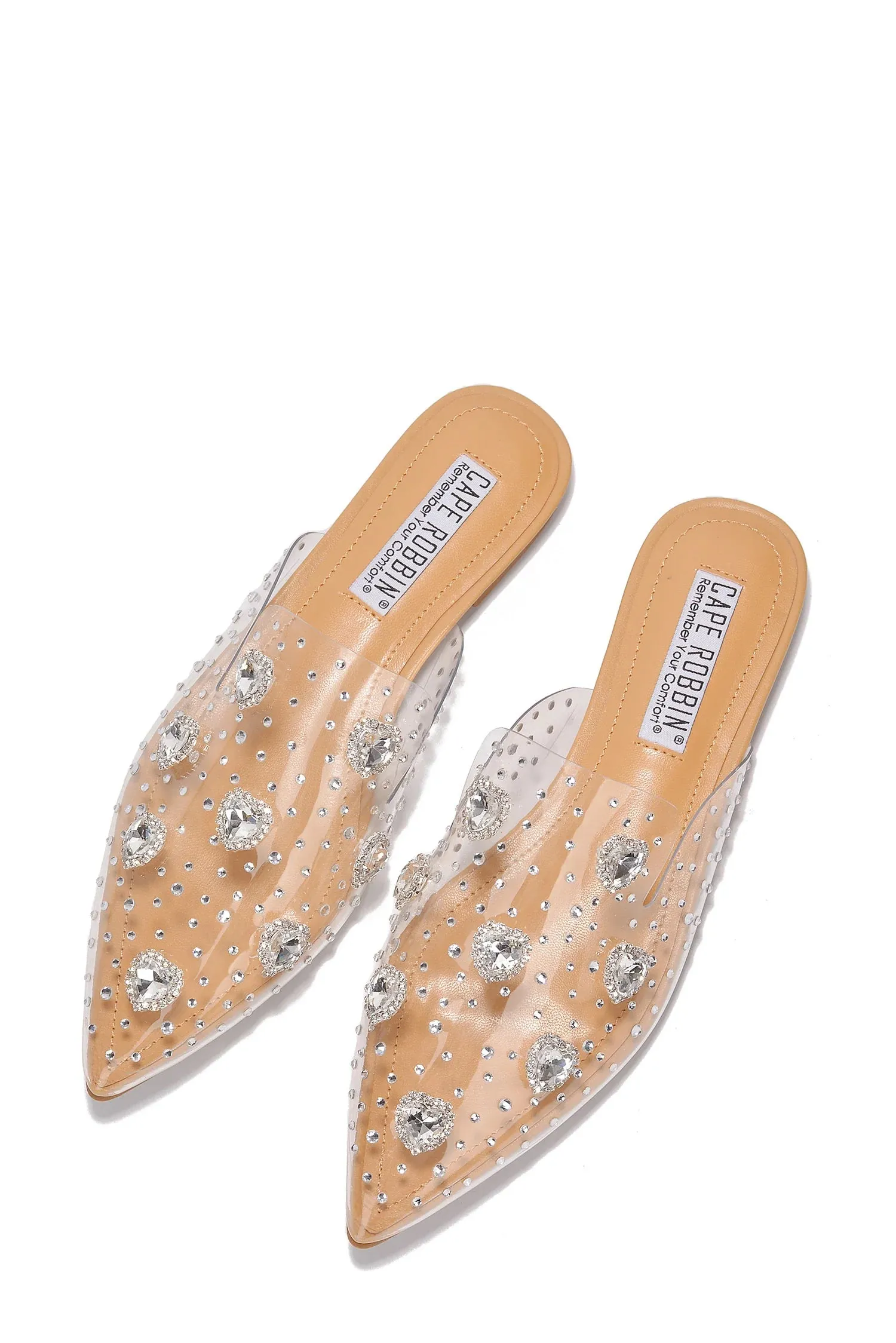 Nude Womens Rhinestone Closed Pointy Toe Mules Sierra