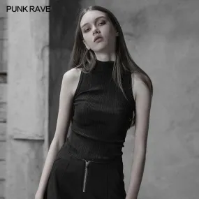 OPM-100 Womens Sexy Cross Thin Roping Ice Silk Knitted Punk Vest