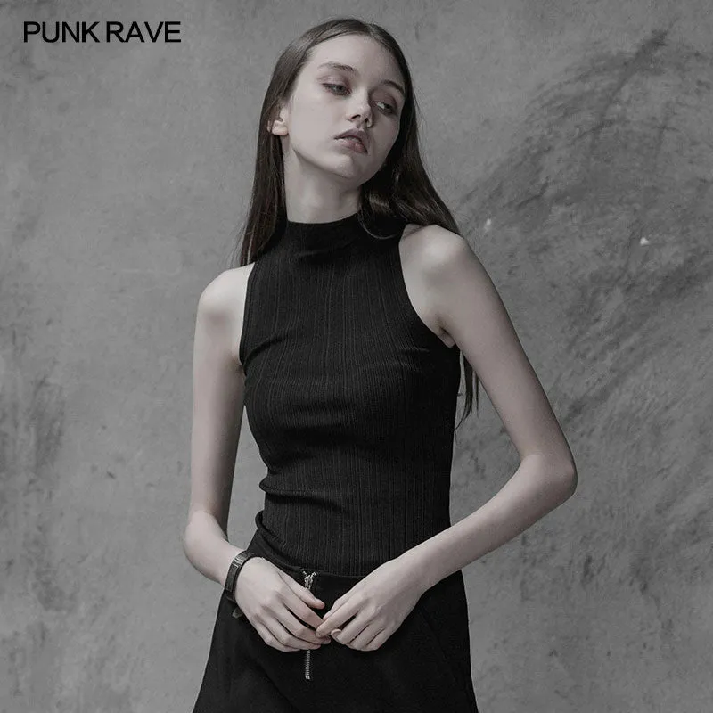 OPM-100 Womens Sexy Cross Thin Roping Ice Silk Knitted Punk Vest