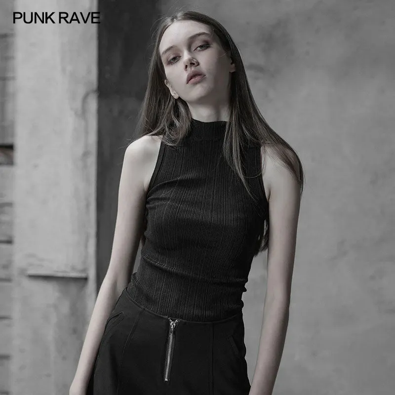 OPM-100 Womens Sexy Cross Thin Roping Ice Silk Knitted Punk Vest