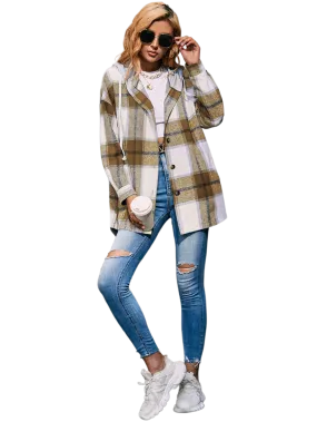 Plaid Dropped Shoulder Hooded Jacket