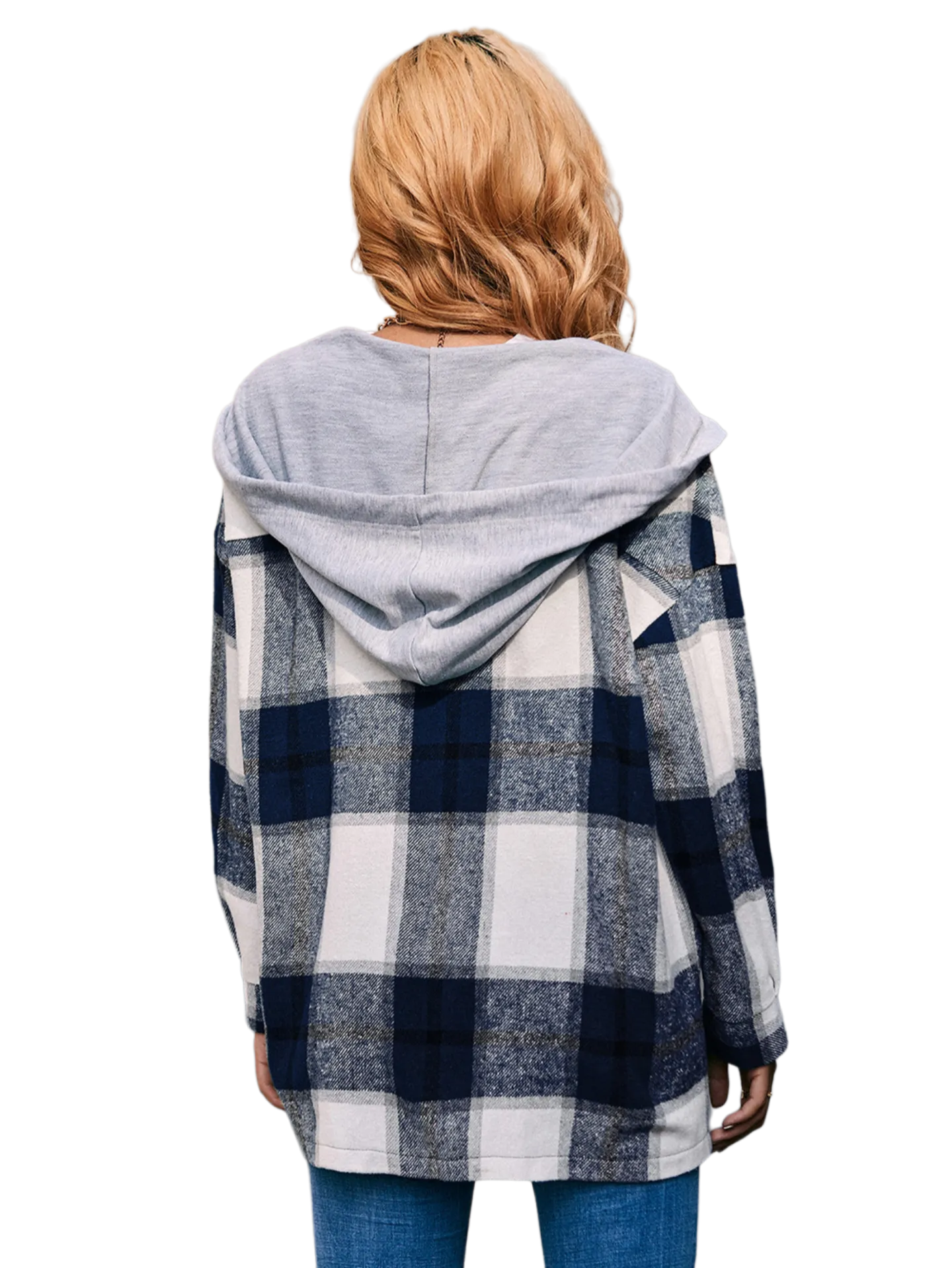 Plaid Dropped Shoulder Hooded Jacket