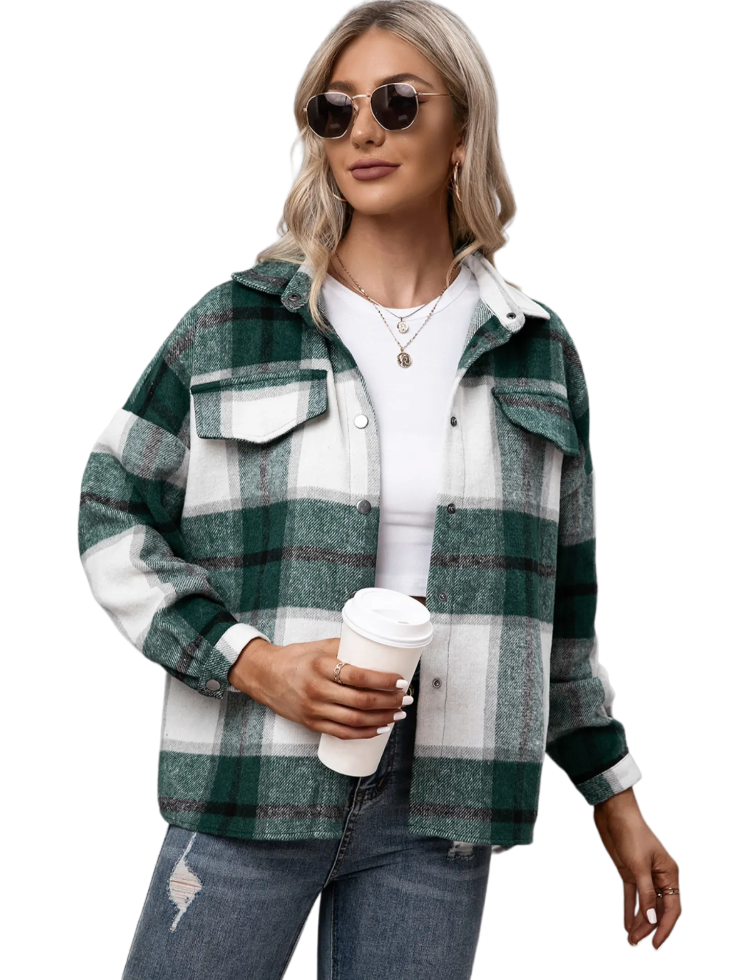 Plaid Long Sleeve Shirt Jacket