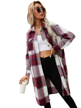 Plaid Longline Shirt Jacket