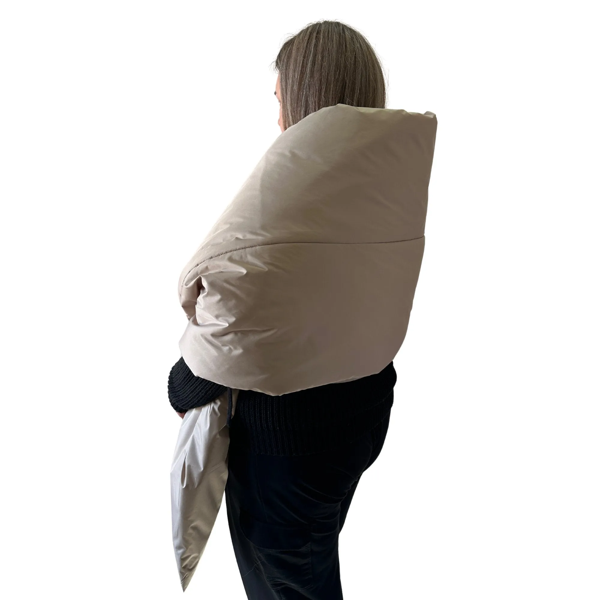 Plus Size Beige Puffer Scarf – Long Wide Scarf, 25x100 inches with 2 Pockets and Belt
