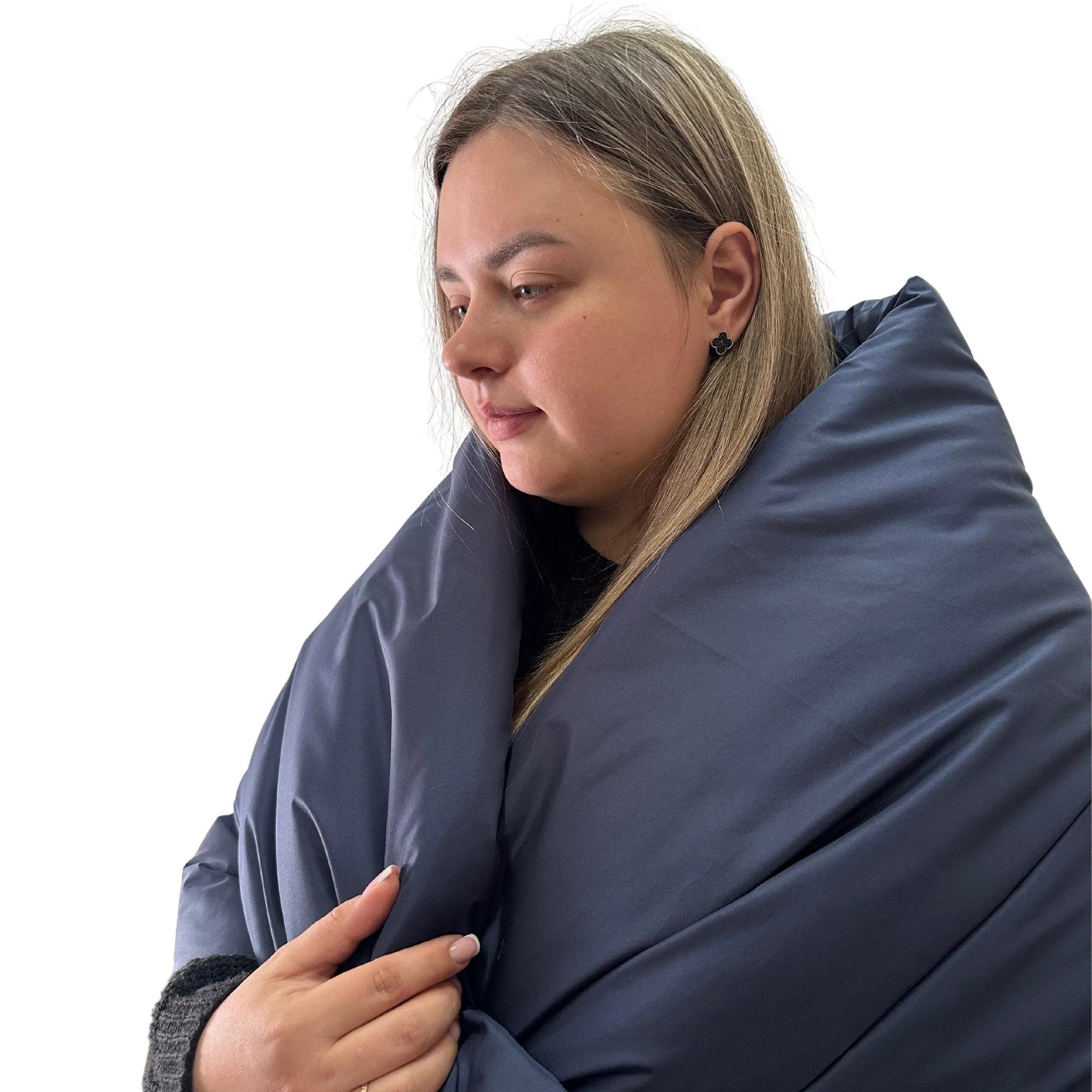 Plus Size Navy Puffer Scarf – Long Wide Scarf, 25x100 inches with 2 Pockets and Belt