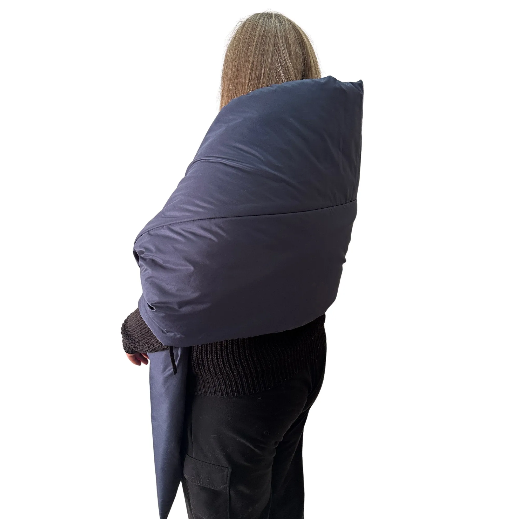 Plus Size Navy Puffer Scarf – Long Wide Scarf, 25x100 inches with 2 Pockets and Belt