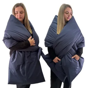 Plus Size Navy Puffer Scarf – Long Wide Scarf, 25x100 inches with 2 Pockets and Belt
