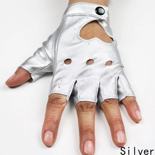 Punk Rock semi-finger Gloves / PU leather fingerless Mittens for Women / alternative fashion