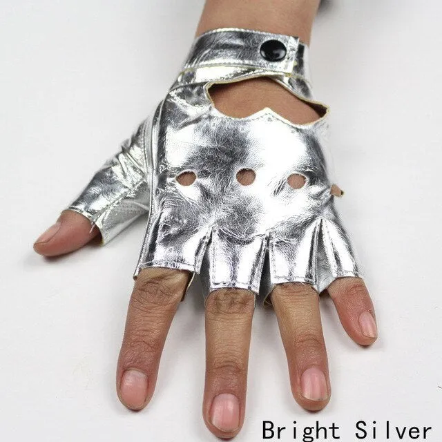 Punk Rock semi-finger Gloves / PU leather fingerless Mittens for Women / alternative fashion