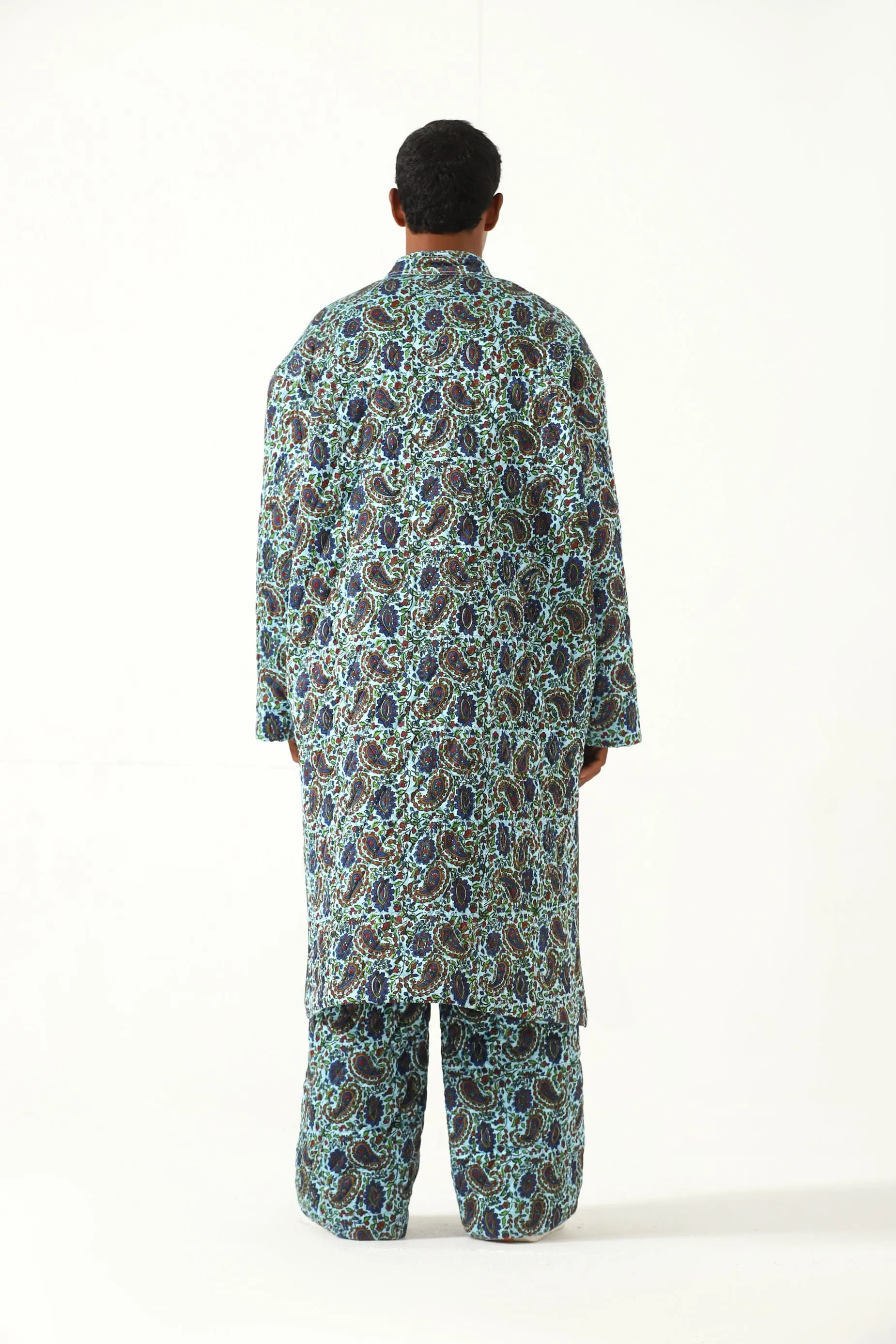 QUILTED SILK BLOCKPRINT TROUSERS