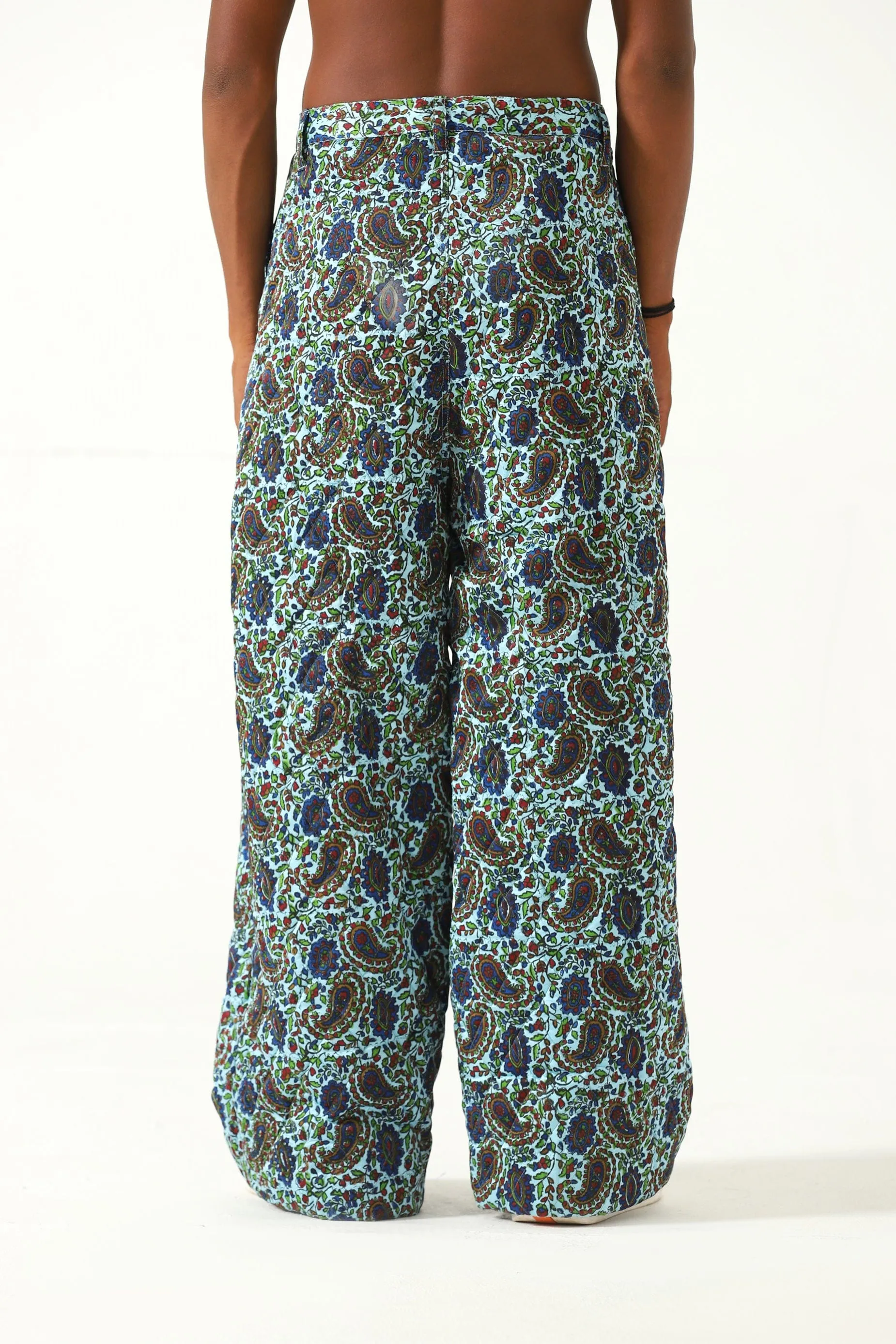 QUILTED SILK BLOCKPRINT TROUSERS