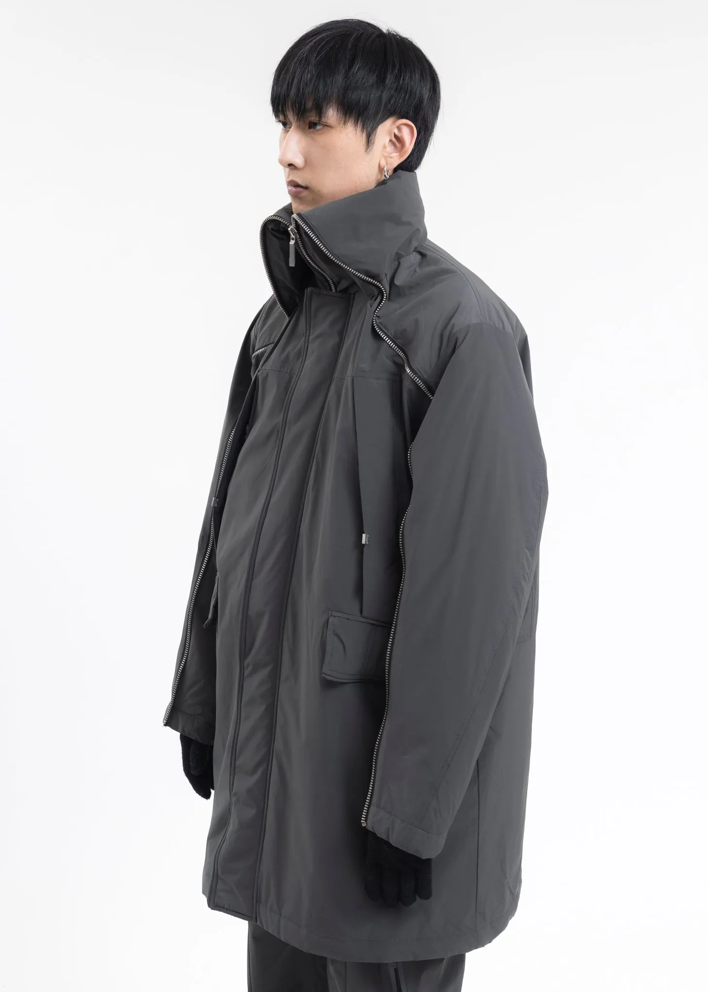 SAGE GREEN CONTINUOUS ZIPPER QUILTED COAT