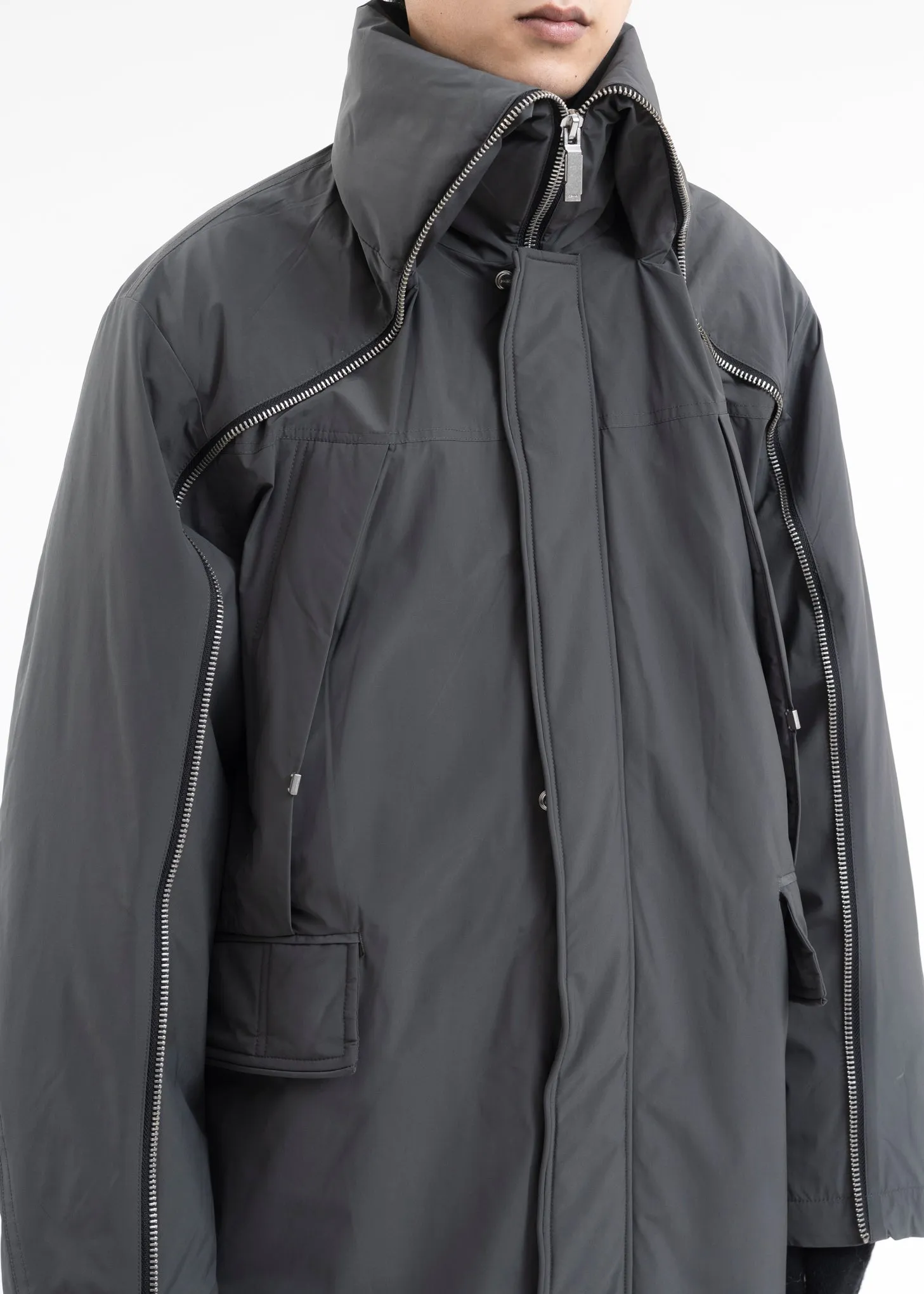 SAGE GREEN CONTINUOUS ZIPPER QUILTED COAT