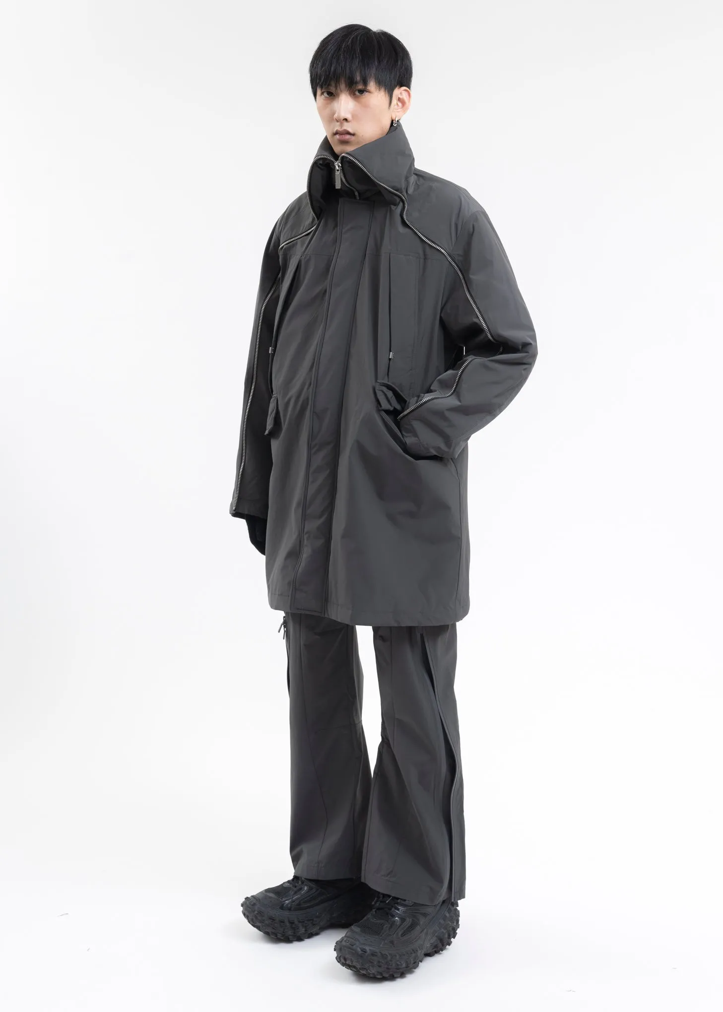 SAGE GREEN CONTINUOUS ZIPPER QUILTED COAT