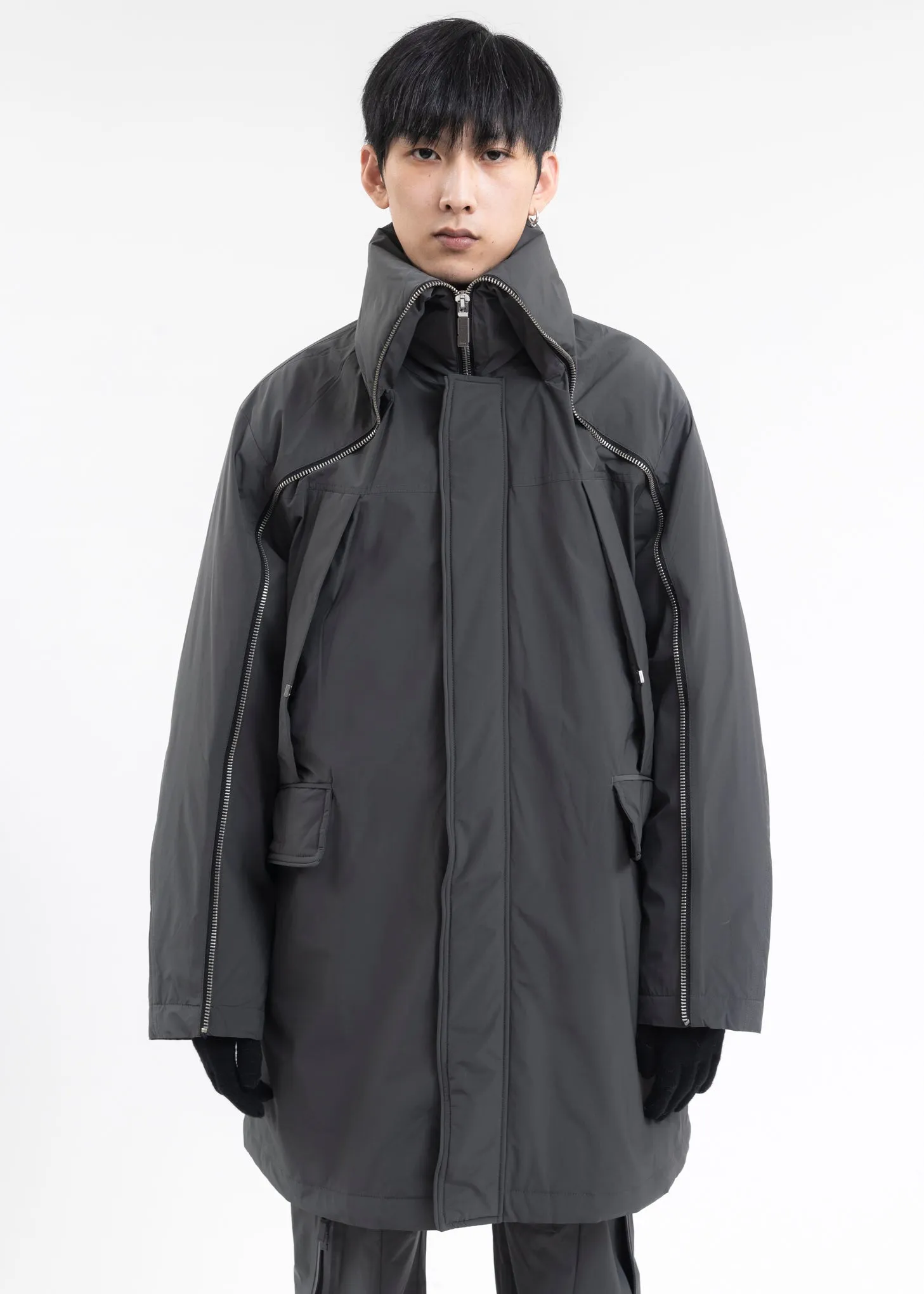 SAGE GREEN CONTINUOUS ZIPPER QUILTED COAT