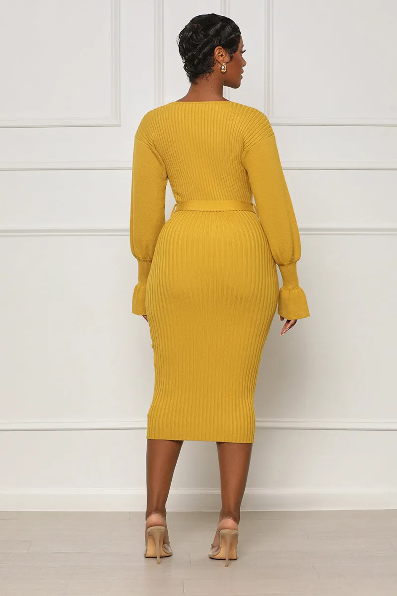 Scoop Me Away Sweater Dress (Mustard)- FINAL SALE
