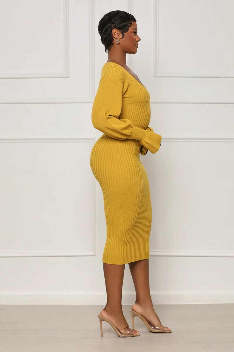 Scoop Me Away Sweater Dress (Mustard)- FINAL SALE