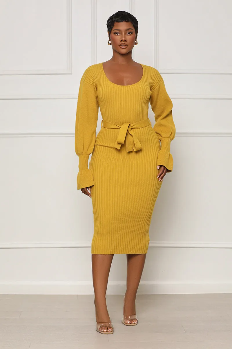 Scoop Me Away Sweater Dress (Mustard)- FINAL SALE