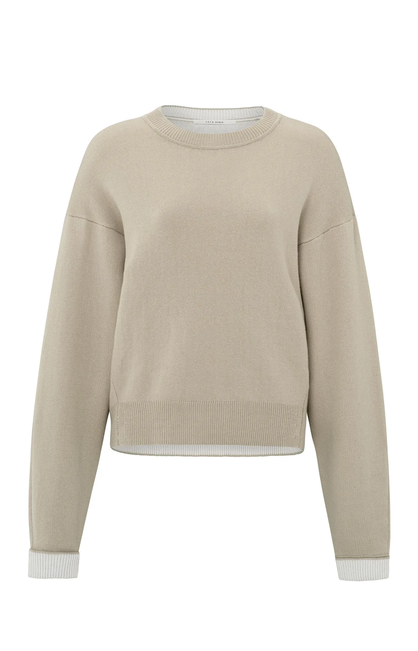 Sweater with round neck and contrasting trim details