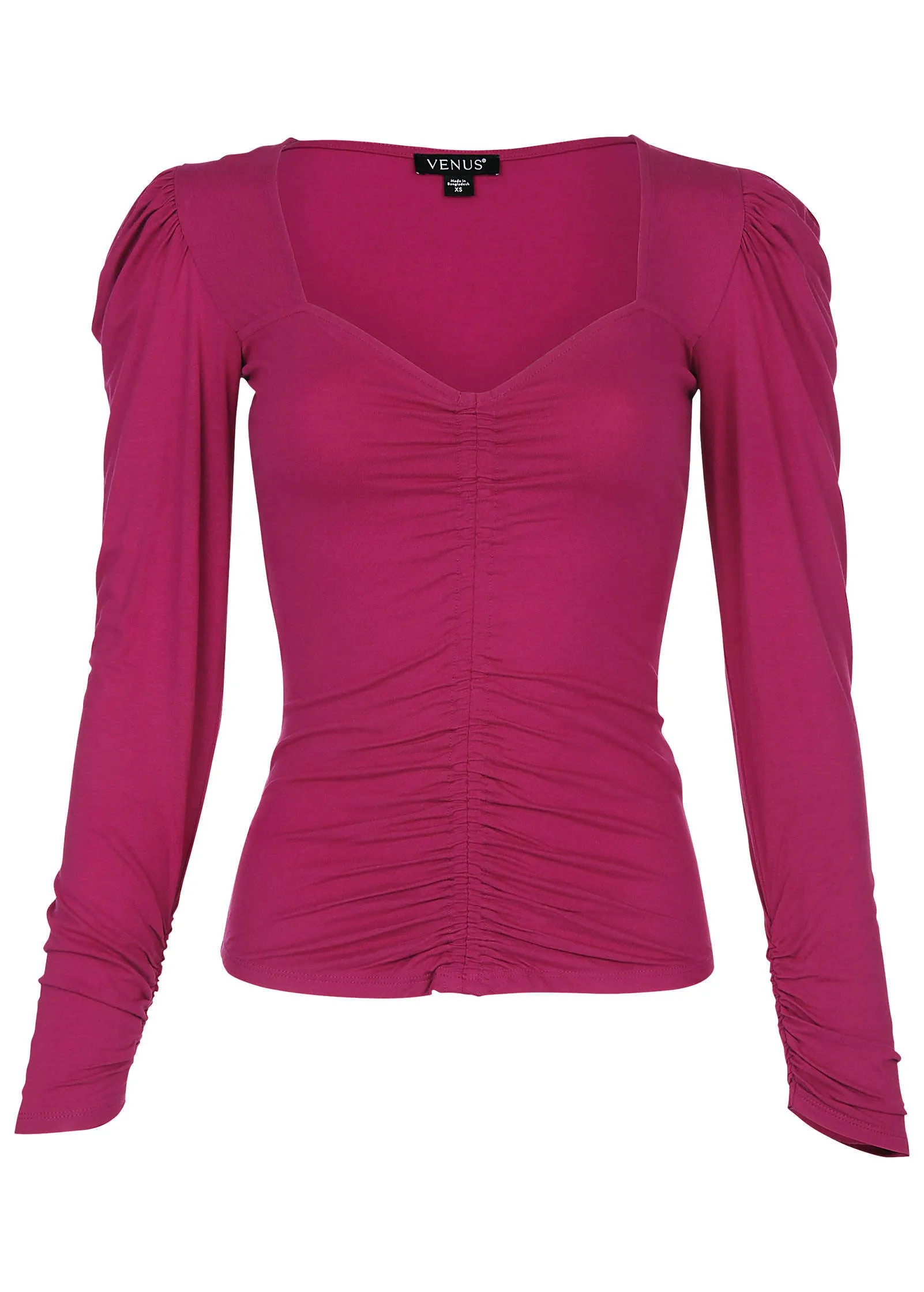 Sweetheart Ruched Long Sleeve Top - Vivacious