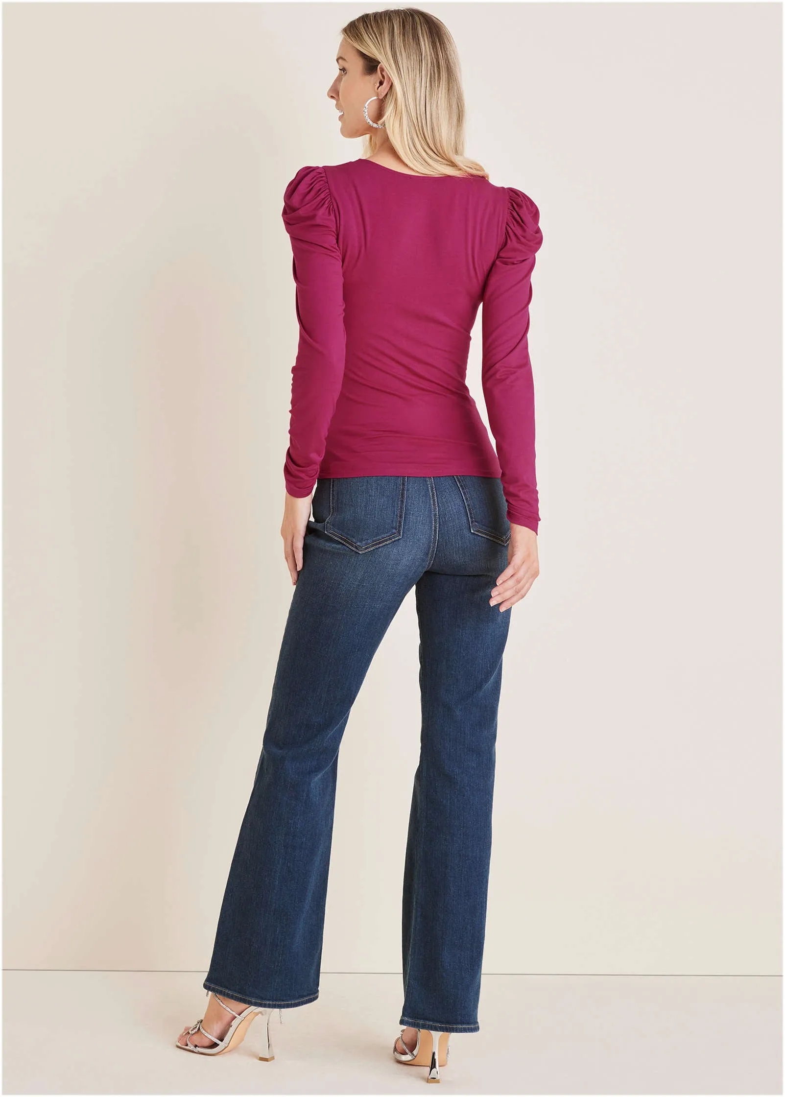 Sweetheart Ruched Long Sleeve Top - Vivacious