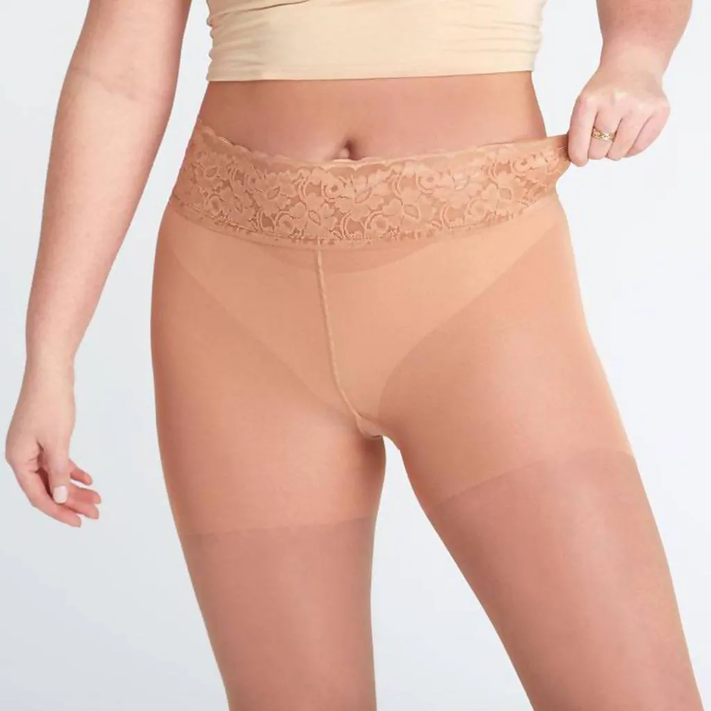 Tan Pantyhose, Sheer Pantyhose With Luxe Comfort Top, Caramel
