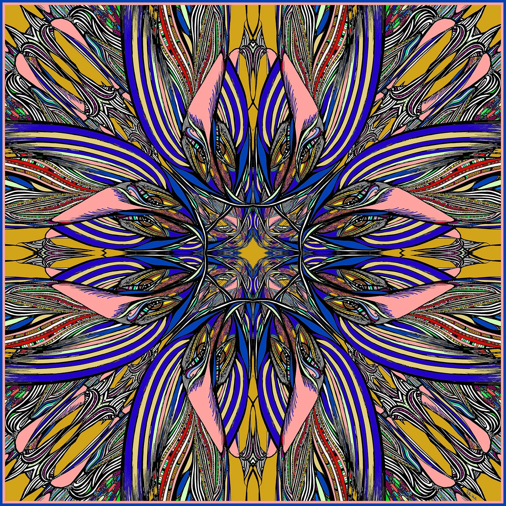 Two Birds in Gold, 110cm Square Silk Scarf