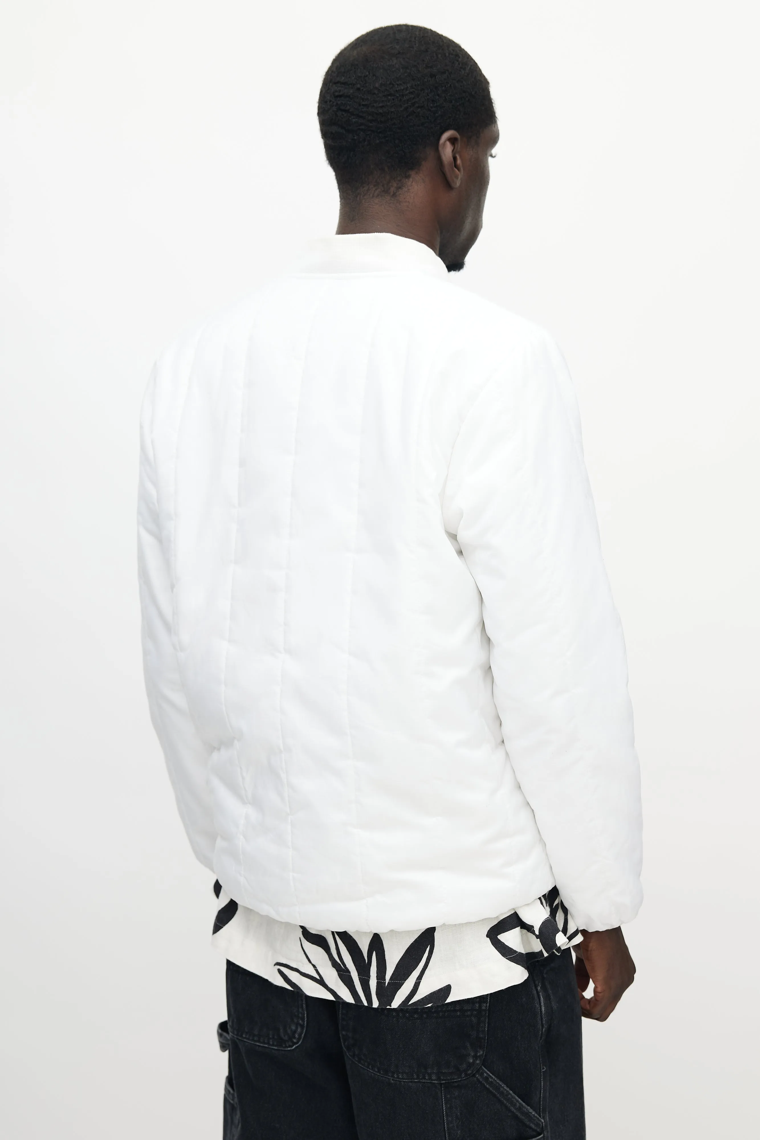 White Quilted Bomber Jacket