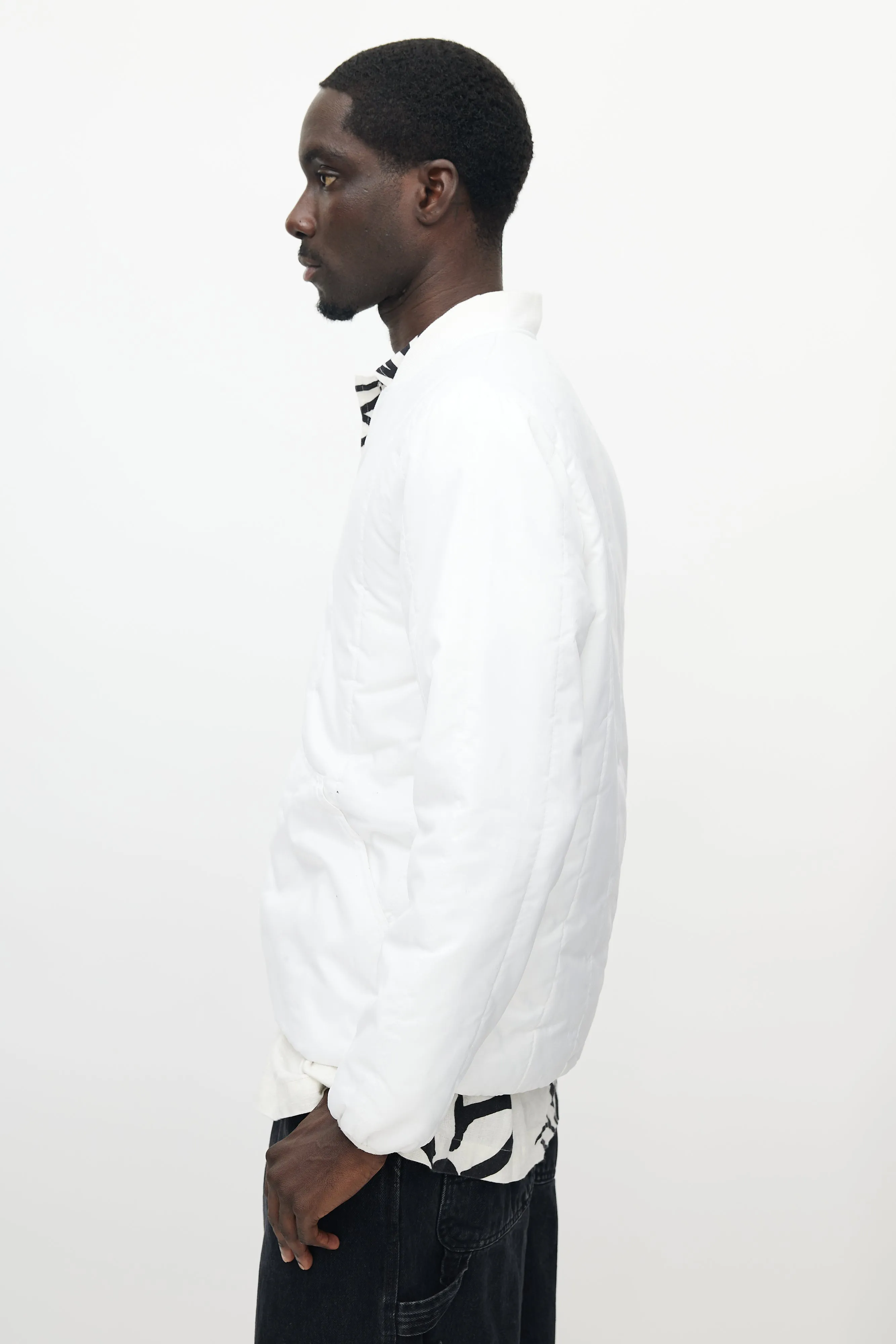 White Quilted Bomber Jacket