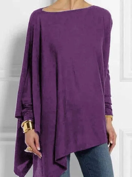 Women Round Neck Long Sleeve Cotton Blend Shirts & Tops