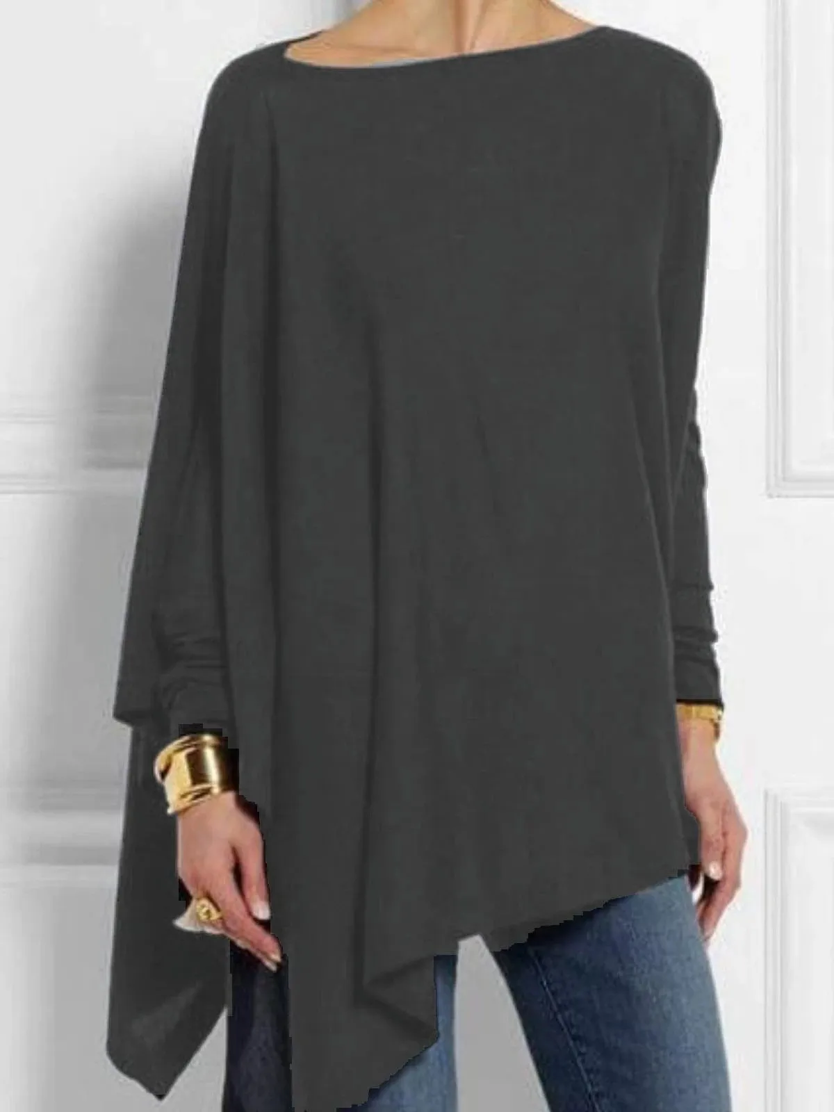 Women Round Neck Long Sleeve Cotton Blend Shirts & Tops