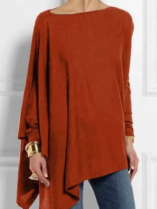 Women Round Neck Long Sleeve Cotton Blend Shirts & Tops