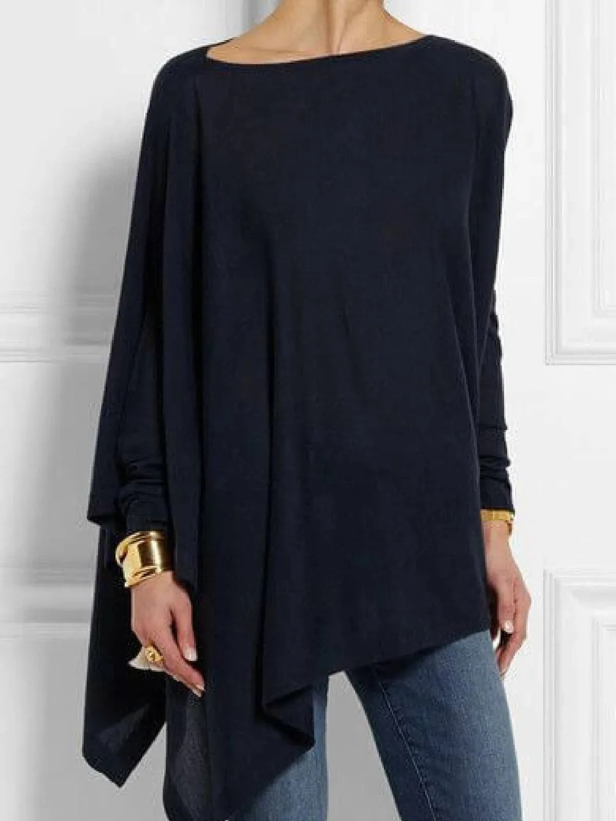 Women Round Neck Long Sleeve Cotton Blend Shirts & Tops